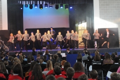Pupils on stage taking part in the Musical 'All Shook Up' at Dundalk Grammar School.