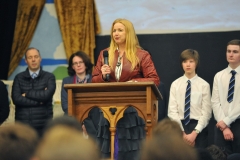 Susie Spratt Eco UNESCO speaking at the Dundalk Grammar School Biodiversity Green Flag Ceremony. Picture Ken Finegan/Newspics