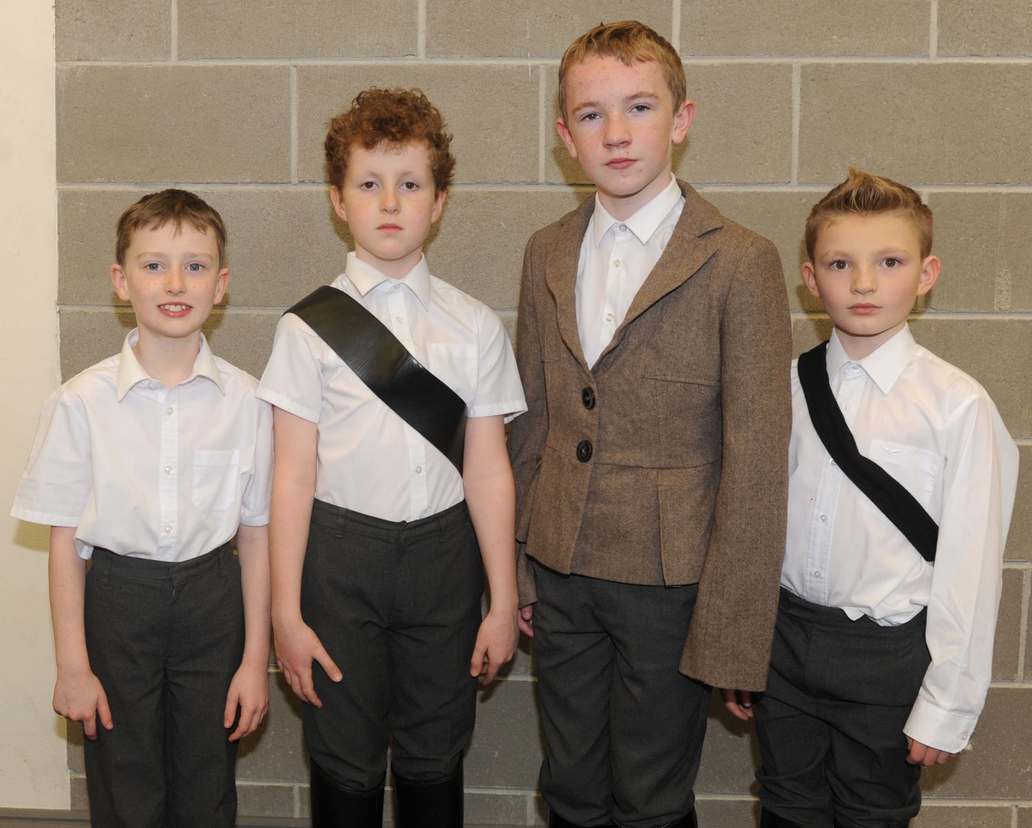 Jude Martindale, Calum Tooher, Liam Brady and A.J. Linnane who were cast members in the Musical 'The Sound of Music' at Dundalk Grammar Junior School. Photo: Aidan Dullaghan/Newspics