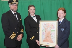 Captain, Tristan Swan and First Officer, Rebecca Lait present the Art award to Izzy O'Sullivan at the prize giving day in Dundalk Grammar Junior School. Photo: Aidan Dullaghan/Newspics