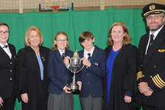 Lucy Ives and Harry Aylmer, winners of The McGovern Cup for Music at the prize giving day in Dundalk Grammar Junior School, with First Officer, Rebecca Lait, Teacher, Pamela O'Connor-Moneley, Principal, Elaine Lait and Captain Tristan Swan. Photo: Aidan Dullaghan/Newspics