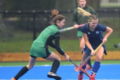 Aisling Lignon, Boyne challenges Natasha Swan, DGS at the official opening of the new hockey pitch in Dundalk Grammar School. Photo: Ken Finegan/www.newspics.ie