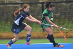 Alicia Coffey, Boyne and Rose Clarke from DGS compete for possession at the official opening of the new hockey pitch in Dundalk Grammar School. Photo: Ken Finegan/www.newspics.ie