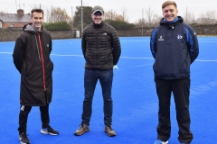 Niall Donnelly, Boyne Hockey club (Centre) with Jonny Gregg and Andrew Shekleton, Dundalk Grammar School at the official opening of the new hockey pitch in Dundalk Grammar School. Photo: Ken Finegan/www.newspics.ie