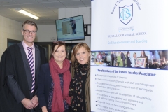 Headmaster, Jonathan Graham with Liz O'Reilly and Lorna Kane, Parent Teacher Association at the open day in Dundalk Grammar School.