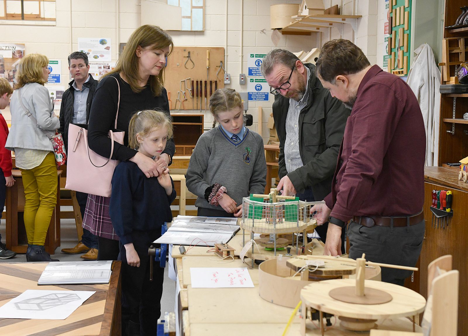 Technology teacher Declan Hynes with some of the visitors at the Dundalk Grammar School Open Day. Picture Ken Finegan/Newspics