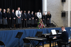 Music teacher Pamela O’Conor-Moneley conducts members of the cast of ‘Ghost’ at the Dundalk Grammar School Open Day. Picture Ken Finegan/Newspics