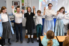 Take a Bow….Laia Rose Keogh, Maud Greene, Ava Simpson, Aisling McQuillan, Maeve McCauley and Aoibhín O’Neill who put on a short Shakespearean play, written by themselves at the Dundalk Grammar School Open Day. Picture Ken Finegan/Newspics