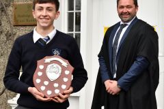 Feargal winner of the Junior Shield receives his award from Enda Murphy, Deputy Principal at the Dundalk Grammar School’s Annual Prize Giving Ceremony. Picture Ken Finegan/Newspics