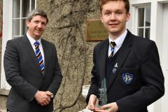 Ryan, winner of the Irene Reburn award receives his award from Graeme Treadwell, Chairman of the Board of Governors at the Dundalk Grammar School’s Annual Prize Giving Ceremony. Picture Ken Finegan/Newspics