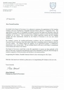 letter chairperson re appointment of new headmaster